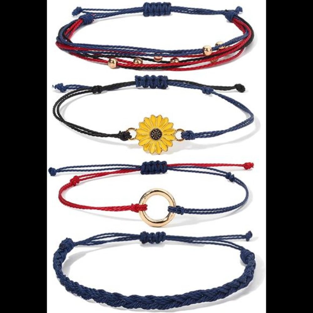Cute Navy Sunflower String Bracelet Braided Charms